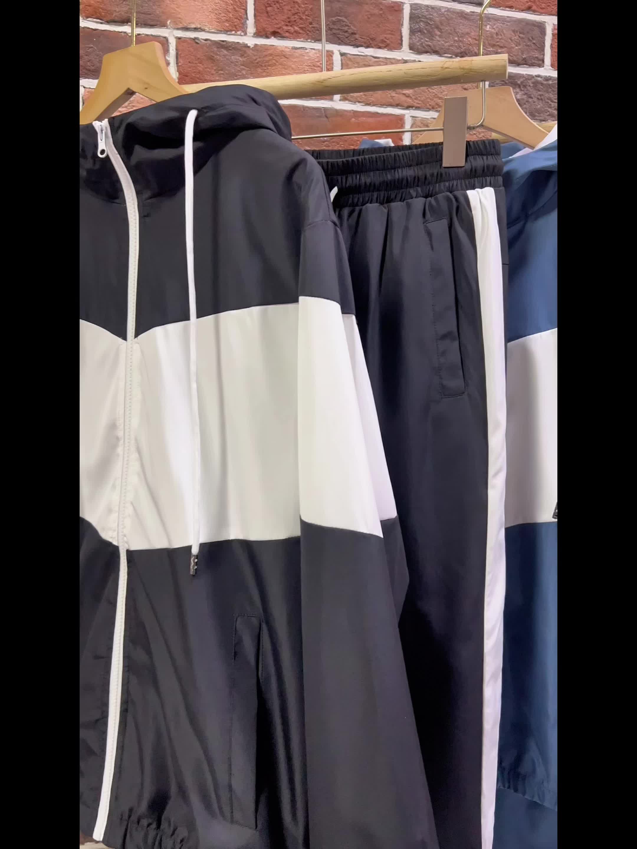 Men'S Casual 2pcs Athletic Set Unisex Couple All-Season Spring Autumn Loose Color-Block Athletic Outfit Hooded Sweater Zip-Up Jacket Long Sleeve Outerwear Long Pants Jogging Trousers Gym Workout Running Outdoor Set Elastic Pants Hoodie Top And Botto Cole Hampton