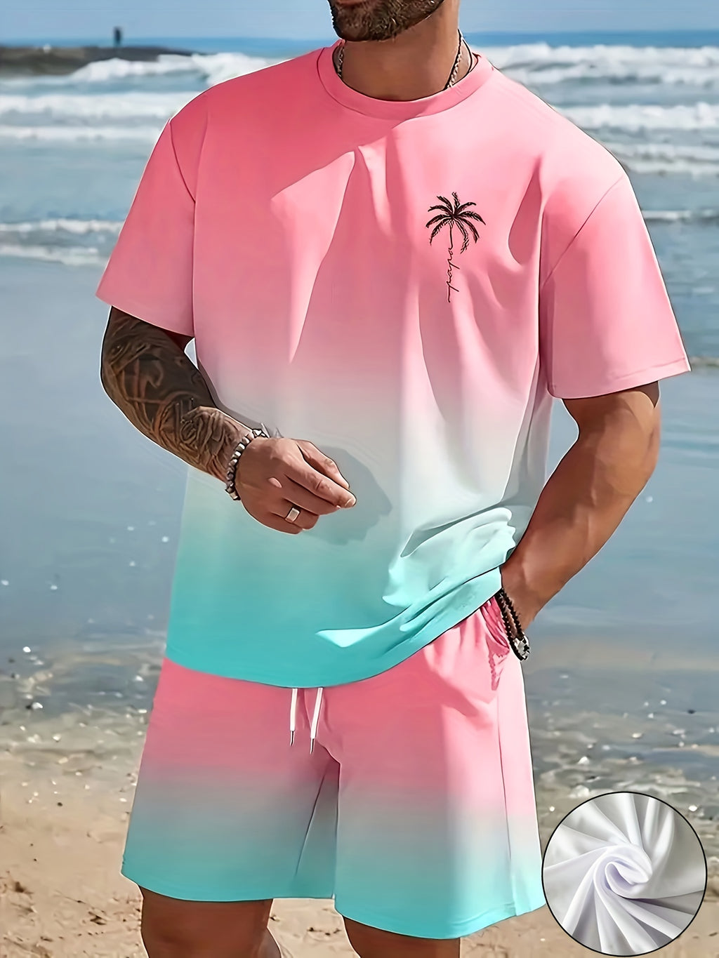 Men's fashion crewneck short-sleeved shorts two-piece set, 3D digital printing HD pattern, summer leisure and comfortable vacation sports Men's wear Cole Hampton