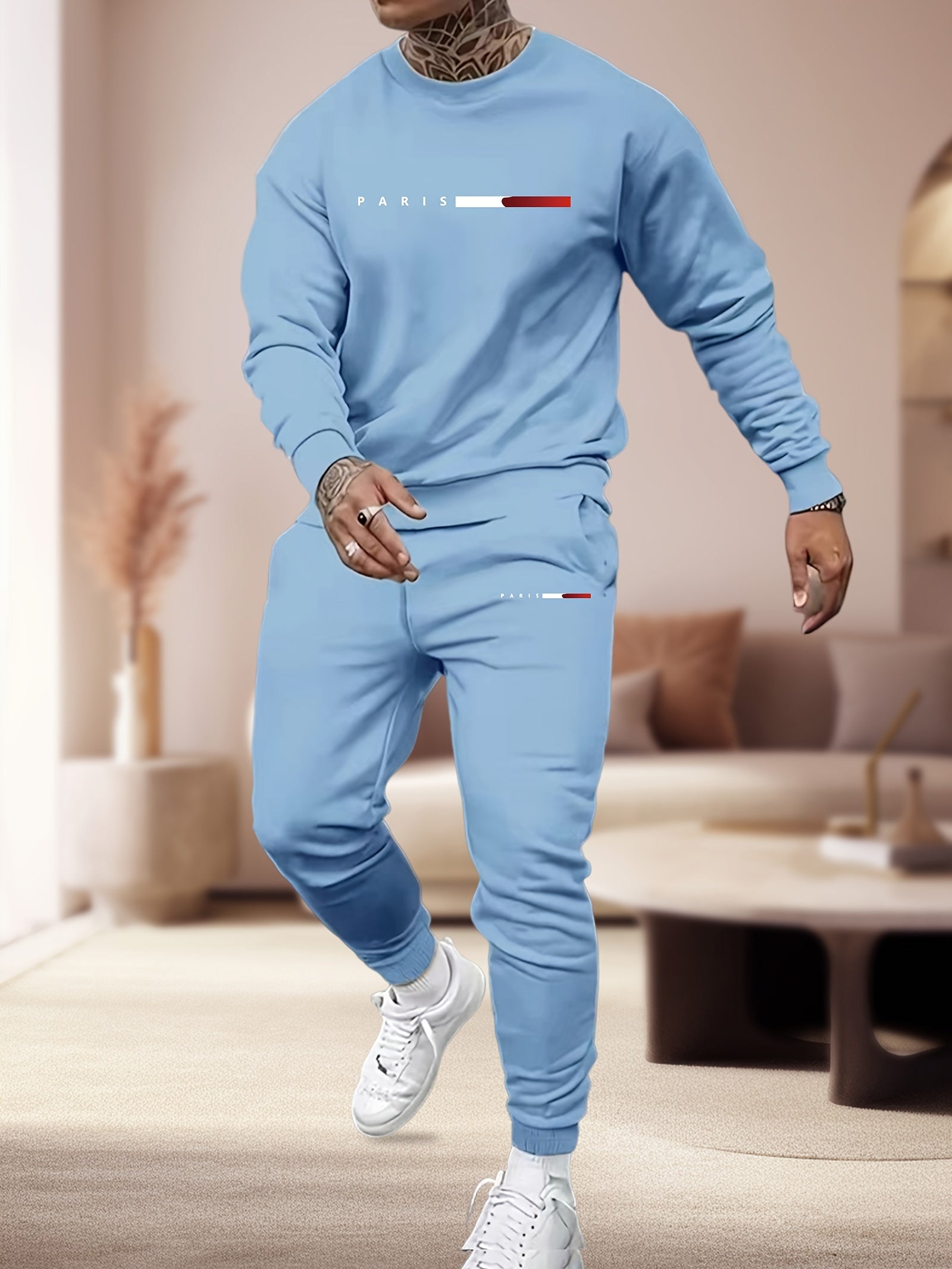 Men'S Sweatshirt And Print Casual Long Pants 2pcs Set Cole Hampton