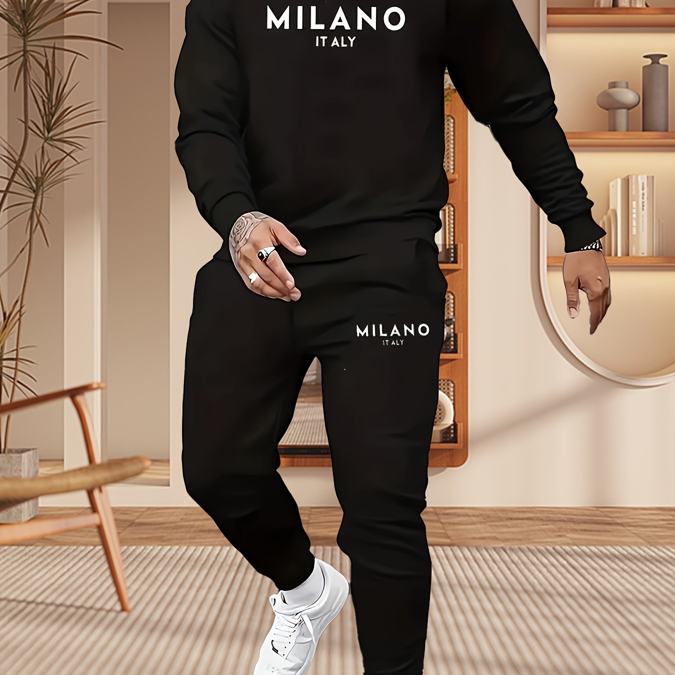 Print Men's 2pcs Set Trendy Apparel Printed Sweatshirt and Long Pants 2pcs Set Sweatshirt Long Pants Sweatshirt and Jogger Pants Set Cole Hampton