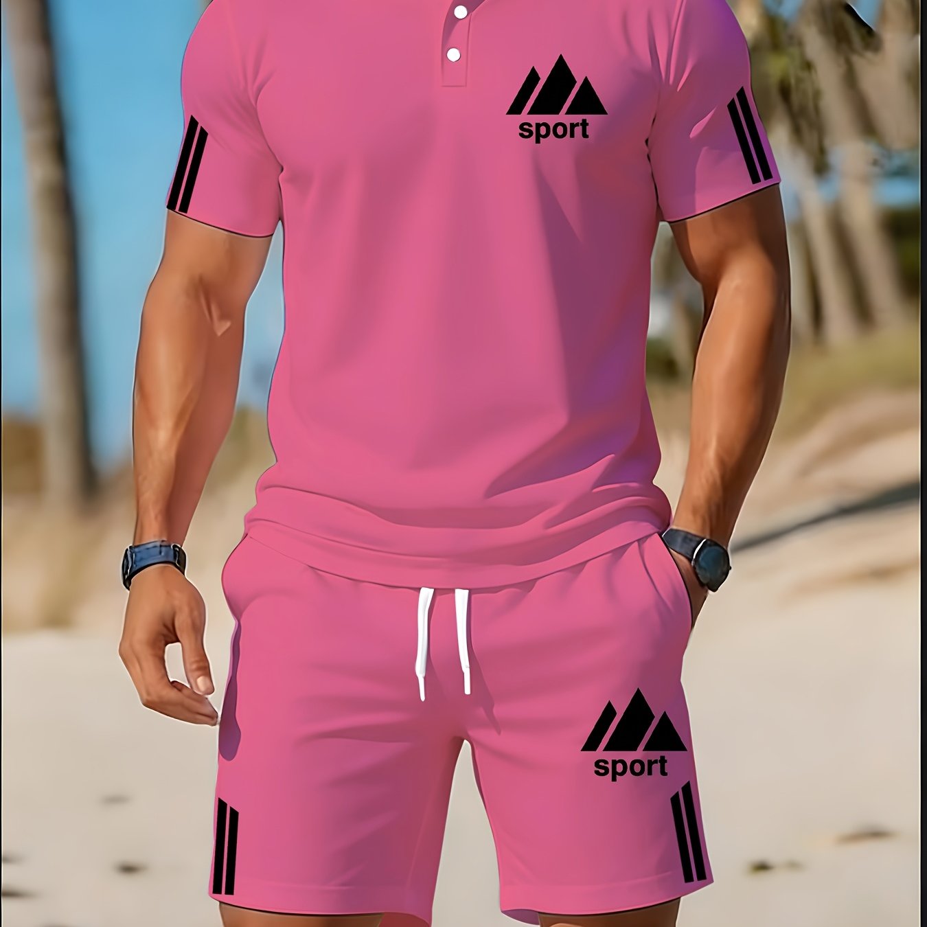 Cole Hampton Men's Polo Shirt & Shorts Set, Summer Casual Cole Hampton