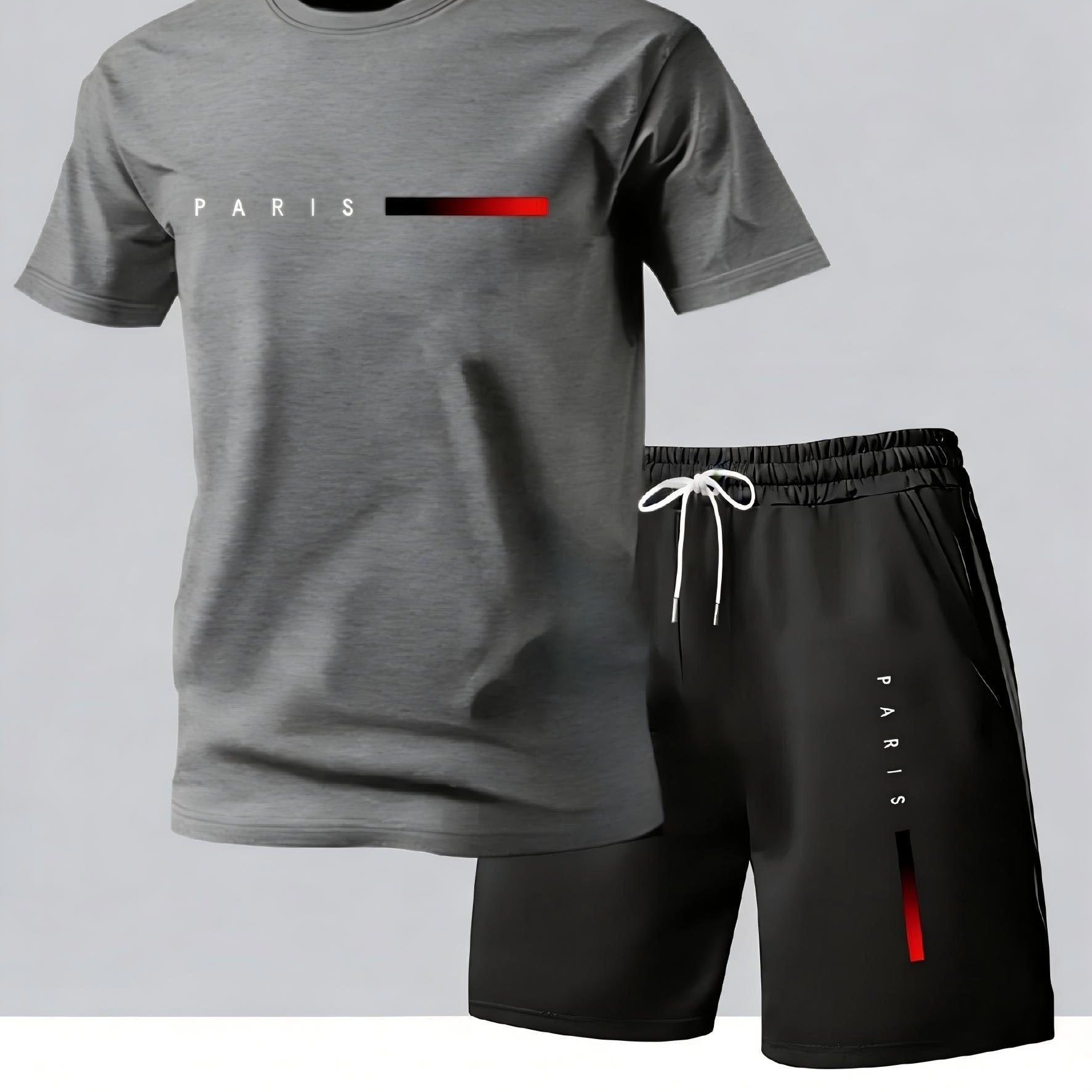 Summer Trend PARIS Print Pattern, Men's Fashion Casual T-shirt and Shorts Set Cole Hampton