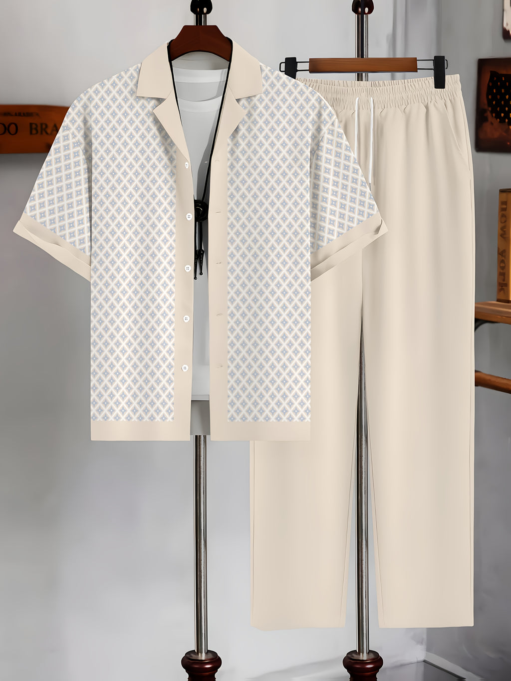 Cole Hampton Men's Cuban Collar Shirt & Pants Set, Star Print