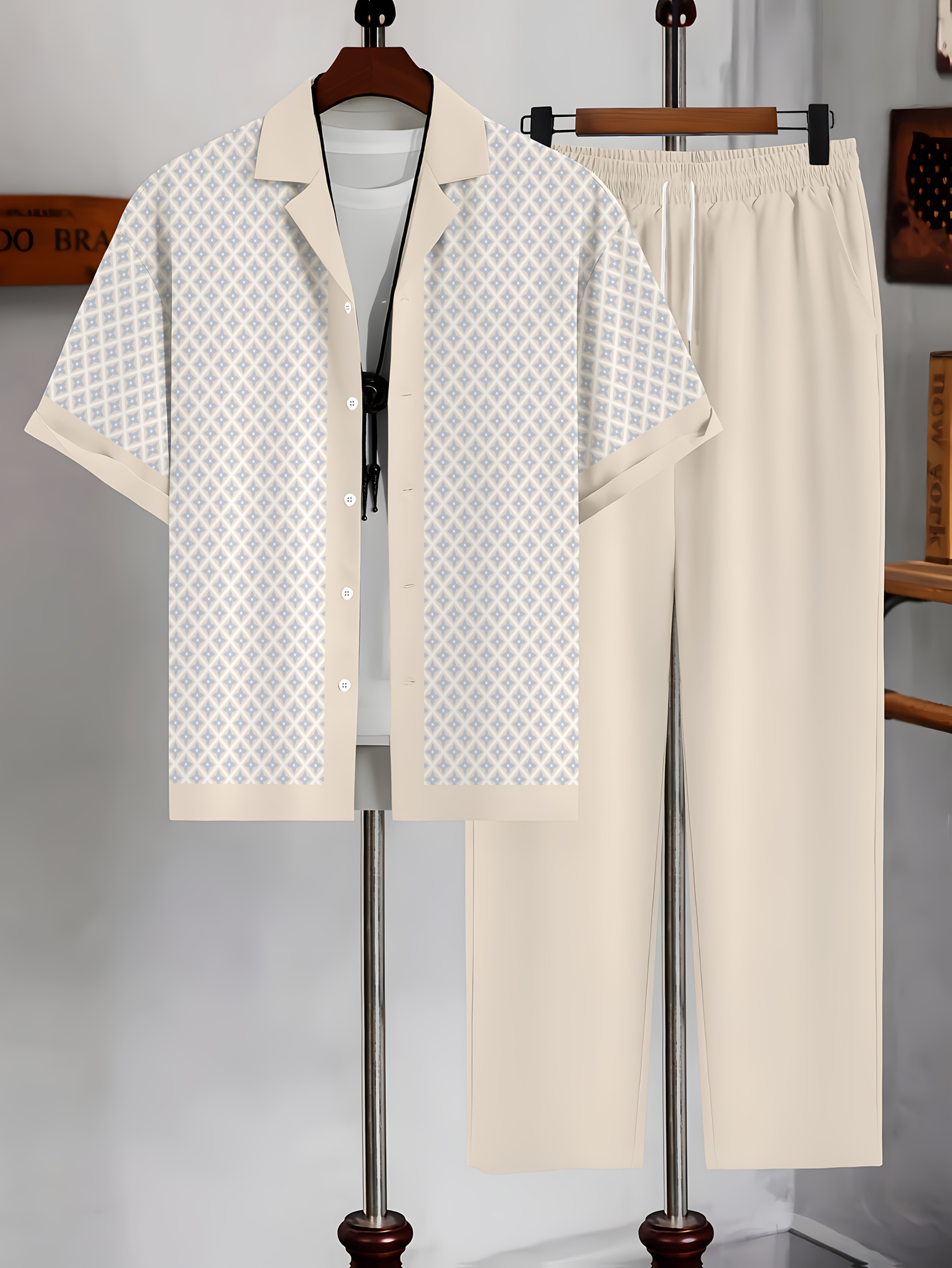 Cole Hampton Men's Cuban Collar Shirt & Pants Set, Star Print