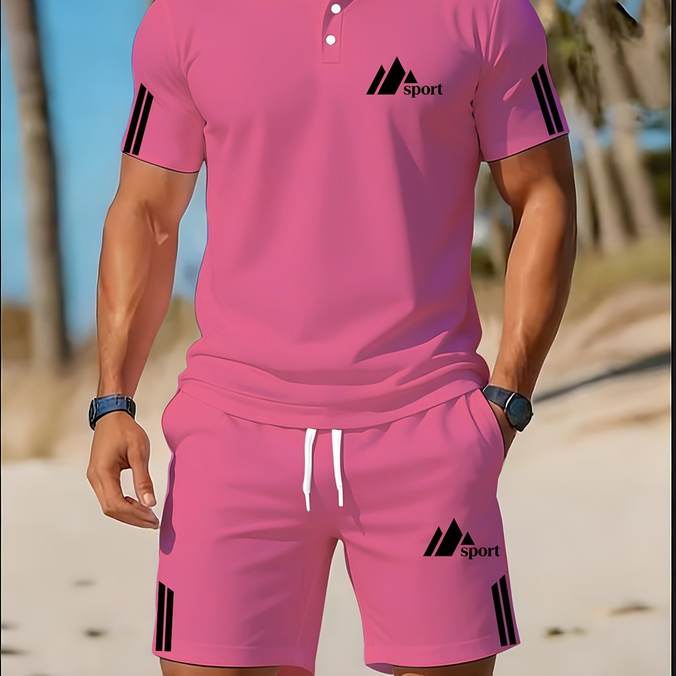 Cole Hampton Men's Polo Shirt & Shorts Set, Summer Casual Cole Hampton