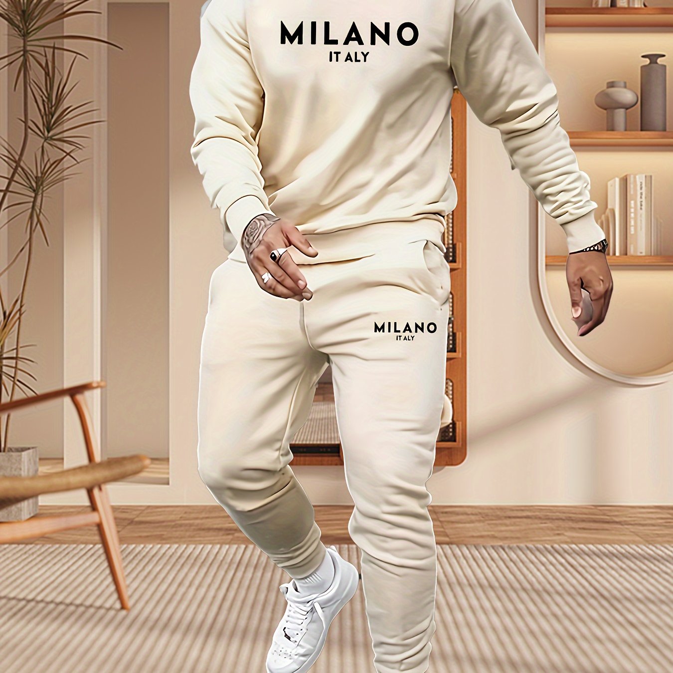 Print Men's 2pcs Set Trendy Apparel Printed Sweatshirt and Long Pants 2pcs Set Sweatshirt Long Pants Sweatshirt and Jogger Pants Set Cole Hampton