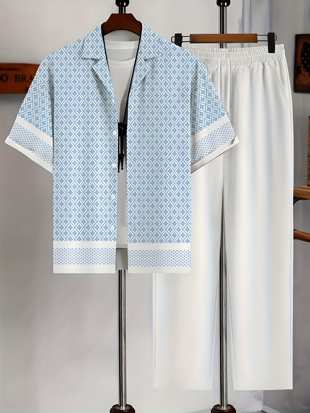 Cole Hampton Men's Cuban Collar Shirt & Pants Set, Star Print