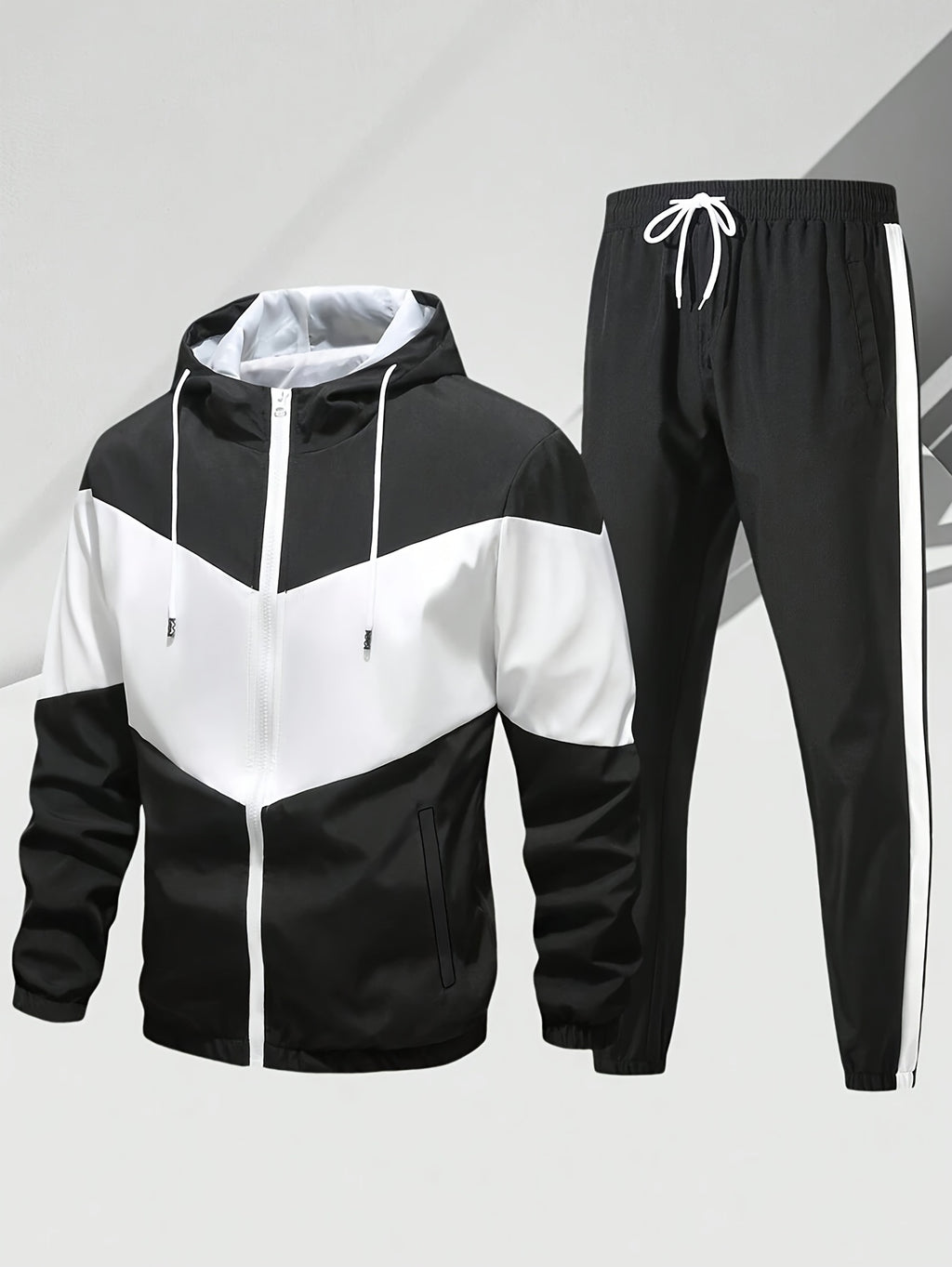 Men'S Casual 2pcs Athletic Set Unisex Couple All-Season Spring Autumn Loose Color-Block Athletic Outfit Hooded Sweater Zip-Up Jacket Long Sleeve Outerwear Long Pants Jogging Trousers Gym Workout Running Outdoor Set Elastic Pants Hoodie Top And Botto Cole Hampton