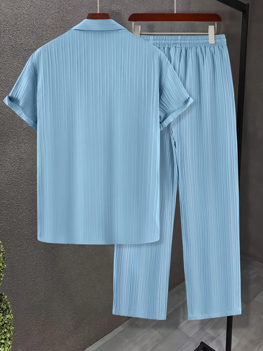 Men's Striped Casual Short-Sleeve Shirt + Casual Drawstring Lined Long Pants 2pcs Set with Elastic Waistband for Holiday Leisure Outings Cole Hampton