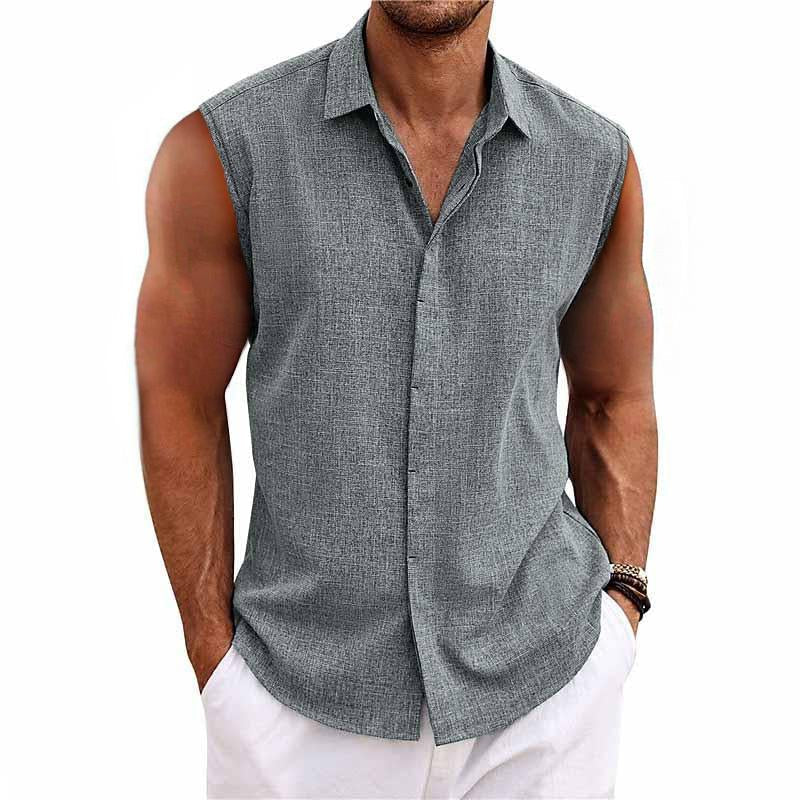 Nicolo | Men's Linen Blend Sleeveless Button-Down Shirt Cole Hampton